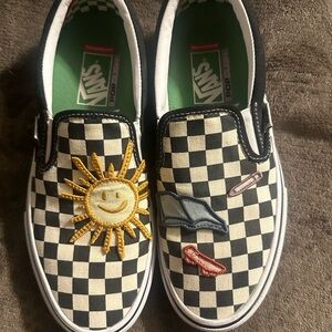 Vans Kids Checkered Slip-On Sneakers - Black, White, and Yellow